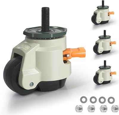 Nivellierrollen Schwerlastrollen mit Gewinde M12X30 Tragfähigkeit 1000KG, 4er Set 50MM Lenkrollen mit Ratschengriff-Design, 360-Grad-Möbelrollen Schwerlast für Maschine, Ausrüstung, Regale