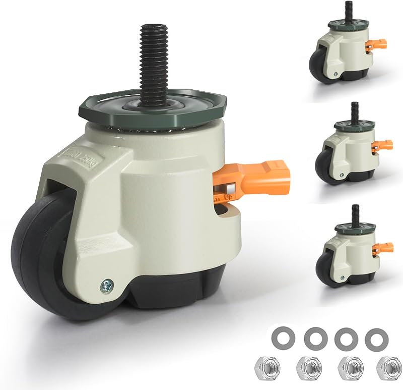 Nivellierrollen Schwerlastrollen mit Gewinde M12X30 Tragfähigkeit 1000KG, 4er Set 50MM Lenkrollen mit Ratschengriff-Design, 360-Grad-Möbelrollen Schwerlast für Maschine, Ausrüstung, Regale