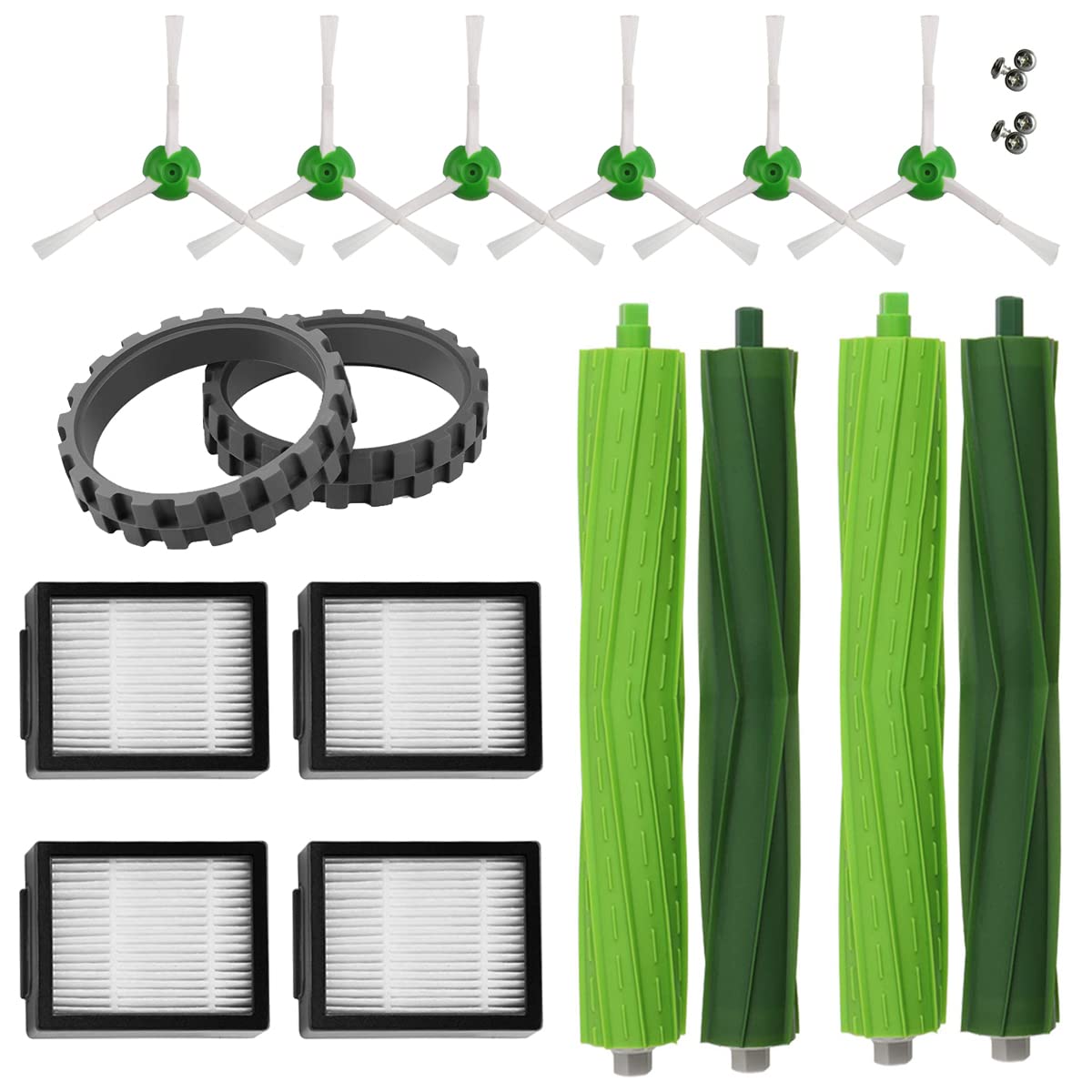 MIRTUX Spare Parts Kit for Roomba Series E, i, and J - Spare Parts for Roomba E5, E6, i1, i3, i3+, i7, e5154, e5158, j7 - Quality Accessory - Pack of Rollers, Filters, Side Brushes, Tires