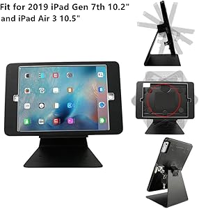 CarrieCathy Desktop Anti-Theft Security Kiosk POS Stand Holder Enclosure with Lock & Keys for Tablets, Compatible with 2019 iPad 7th Gen 10.2" & iPad Air 3 10.5", Flip & 360° Swivel Design