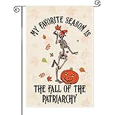 SRWNFOS My Favorite Season Is The Fall Of The Patriarchy Garden Flag, Double Sided Home Farmhouse Yard Outdoor Decor Banner, Feminist Fall Decor Flag, Funny Halloween Gifts for Women Friend Family