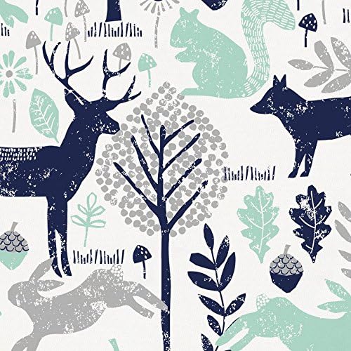 Carousel Designs Navy and Mint Woodland Animals Fabric by The Yard - Organic 100% Cotton