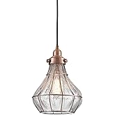 YUBOLE Copper Pendant Light with Cracked Glass Shade Vintage Kitchen Pendant Light Fixture E26 Based Red Antique Copper, Glas