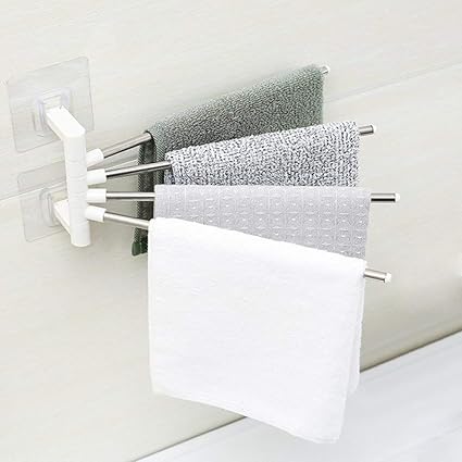 Finiviva 4 Bars Stainless Steel Towel Rack for Bathroom and Kitchen with Wall Stick Adhesive Pads