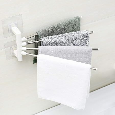 Finiviva 4 Bars Stainless Steel Towel Rack for Bathroom and Kitchen with Wall Stick Adhesive Pads