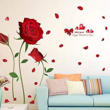 Wallpark Romantique Rouge Rose Fleurs Amovible Stickers