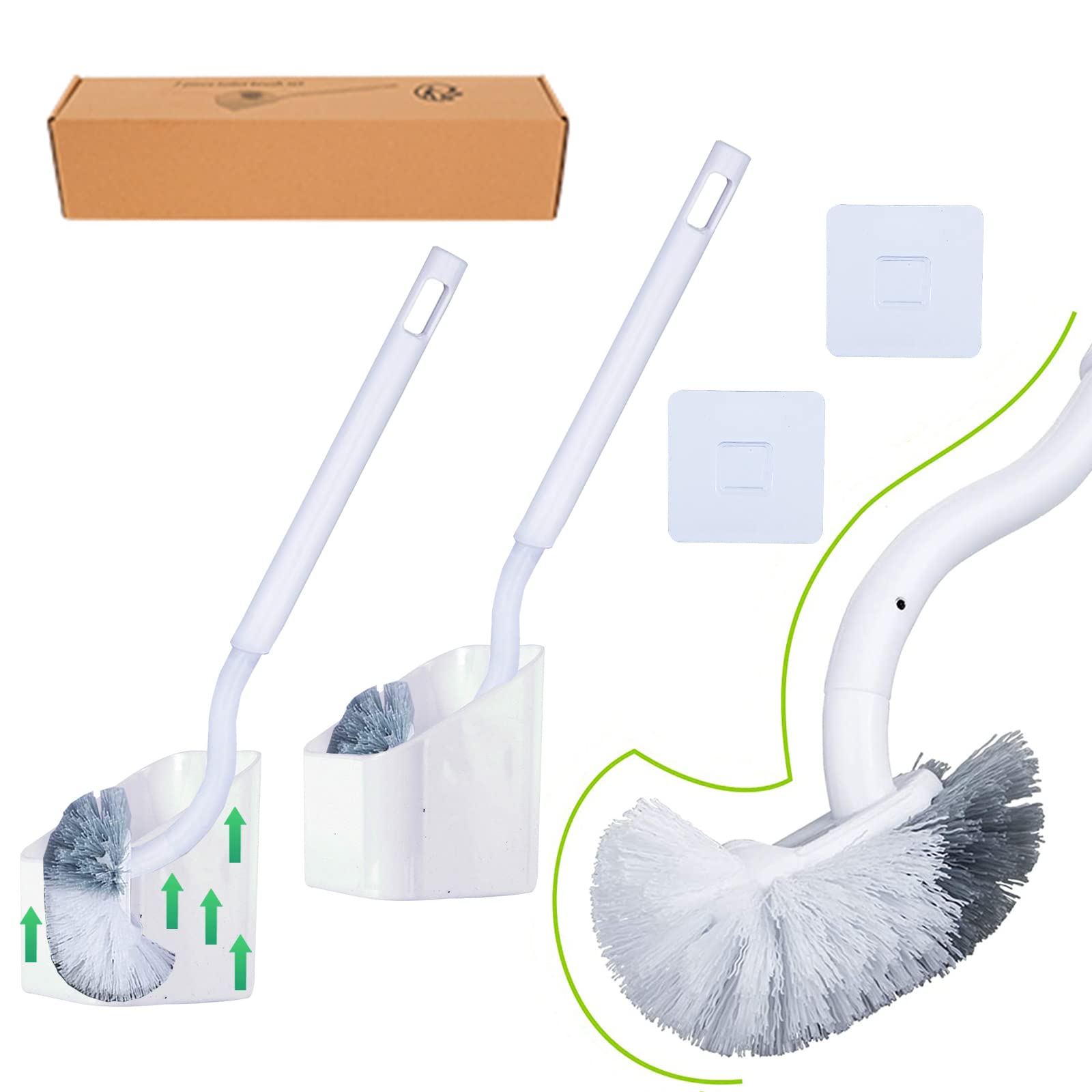 EINESIN 2 Sets Upgrade Toilet Brush, Plastic Toilet Brush Set with Strong Bristles, Slim Compact Bathroom Toilet Bowl Brush - Sturdy, Deep Cleaning