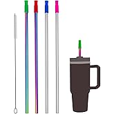 Wobye 4 Pack Reusable Stainless Steel Straws for 40 oz Stanley Cup, 12'' Extra Long Metal Straws for Stanley Quencher Travel Tumber 64 oz 40 oz, Including 1 Cleaning Brush & 4 Silicone Tips