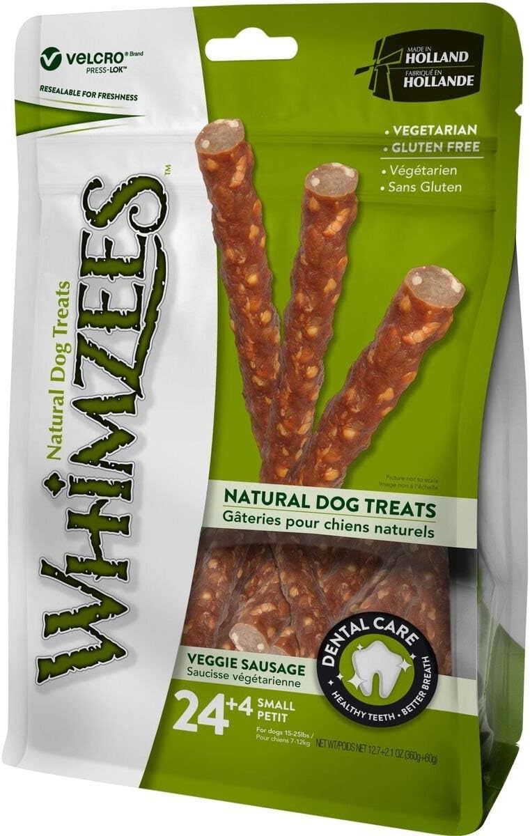 Whimzees Natural Dental Dog Chews Long Lasting, Small, Veggie Sausage, 28 Pieces