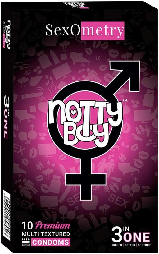 NOTTY BOY Ribbed & Dotted Condoms for Men - 10 Units, Clear, 10 count (Pack of 1)