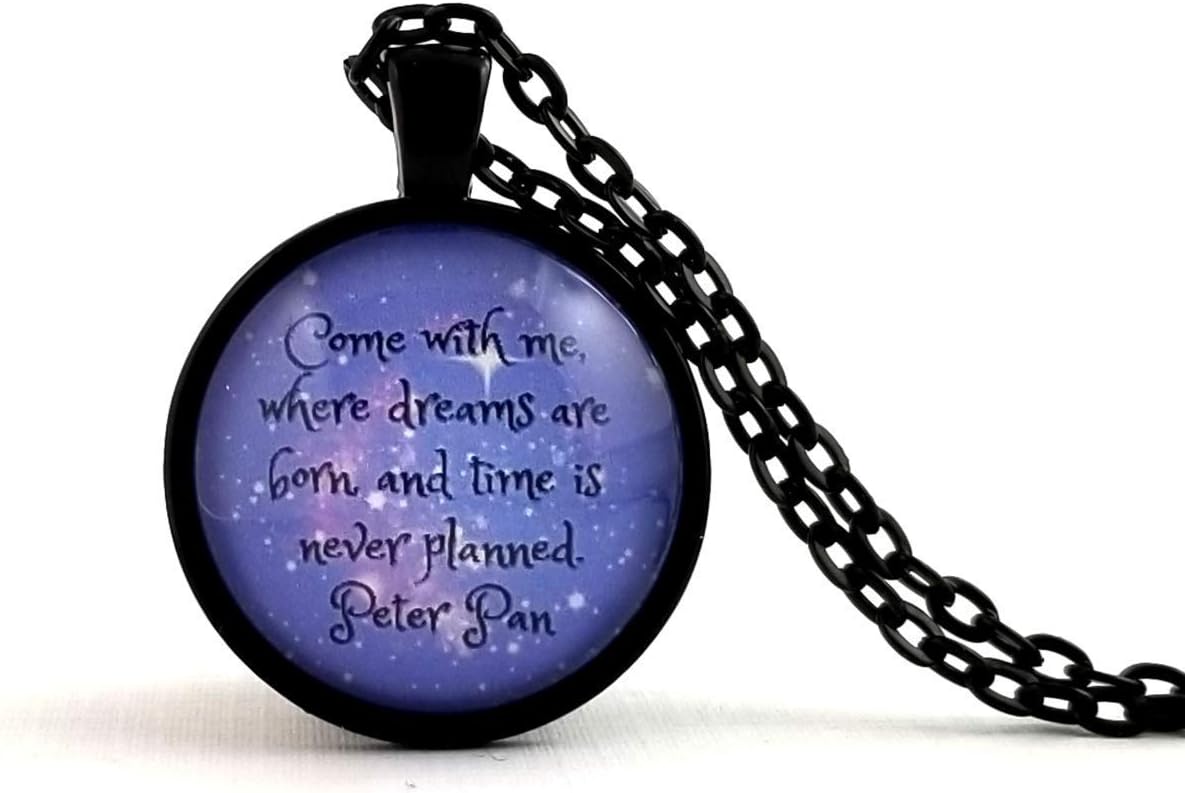 JM Barrie Peter Pan Quote Necklace Come With Me Dream Time Quote