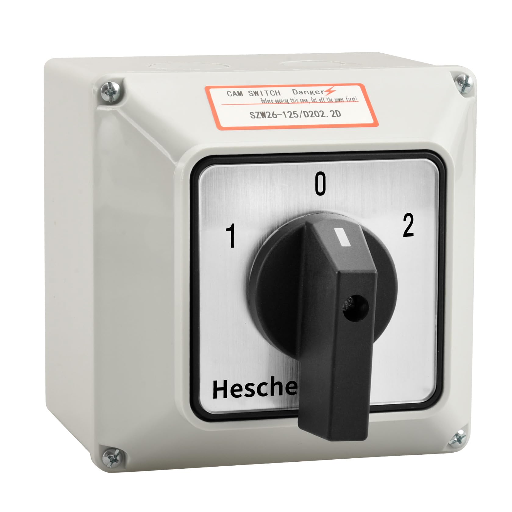 Heschen Universal Rotary Cam Selector Changeover Switch, SZW26-125/D202.2D, 660V 125A, ON-OFF-ON 3 Position, 2 Phase, 8 Terminals, with Master Switch Exterior Box
