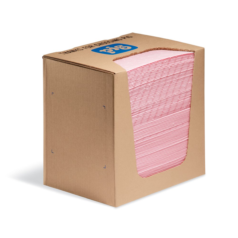 Pigmat | Almohadilla útil en la caja de dispensadores | Absorbe materiales peligrosos | Absorbencia de 12 onzas | 13 x 10 | 100 almohadillas | Peso pesado | Mat351