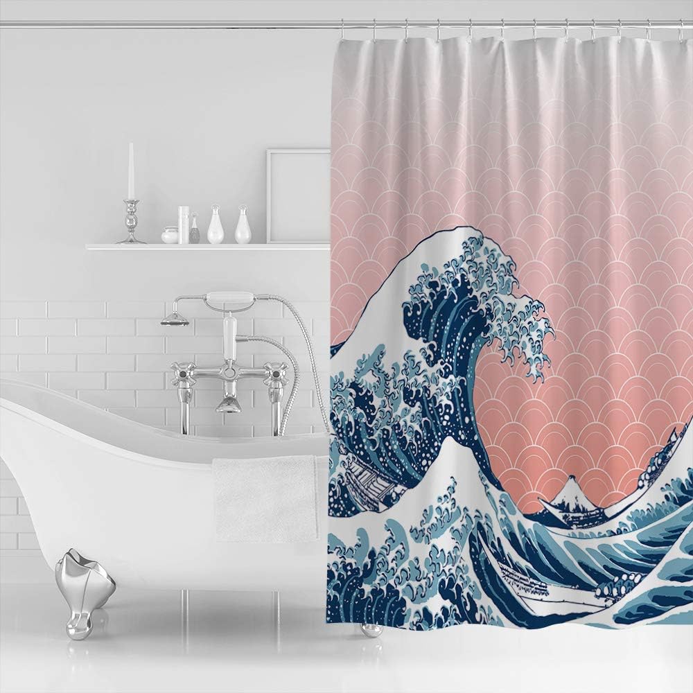 Amazon Com Karola Bathroom Shower Curtain Waterproof And Shower Curtains Set 12 Hooks Included Fabric Polyester Bathroom Decoration Kanagawa Katsushika Hokusai Thirty Six Views Mount Fuji 72 X 72 Home Kitchen