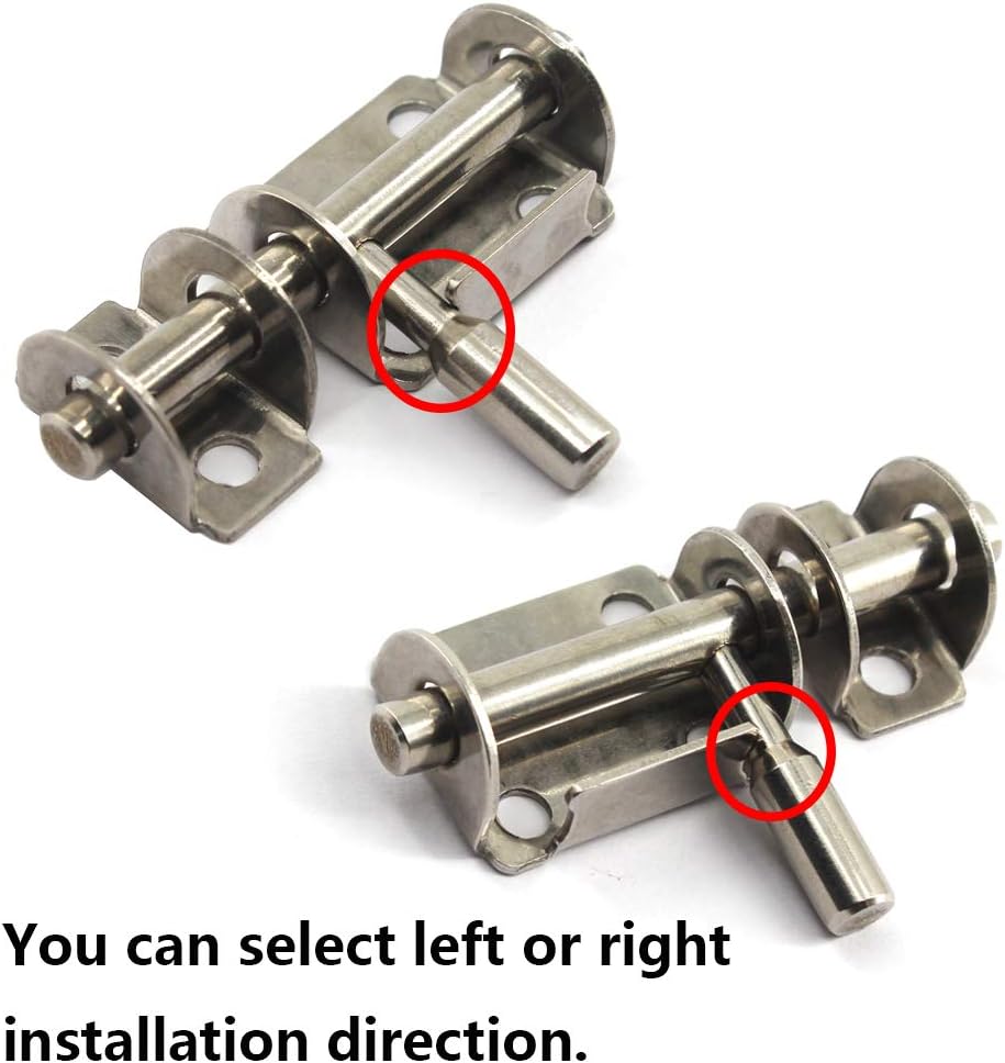 Stainless Steel Door Latch Bolt Slide Bolt with Screws (4 Pieces), Silver, without lock hole - Image 3