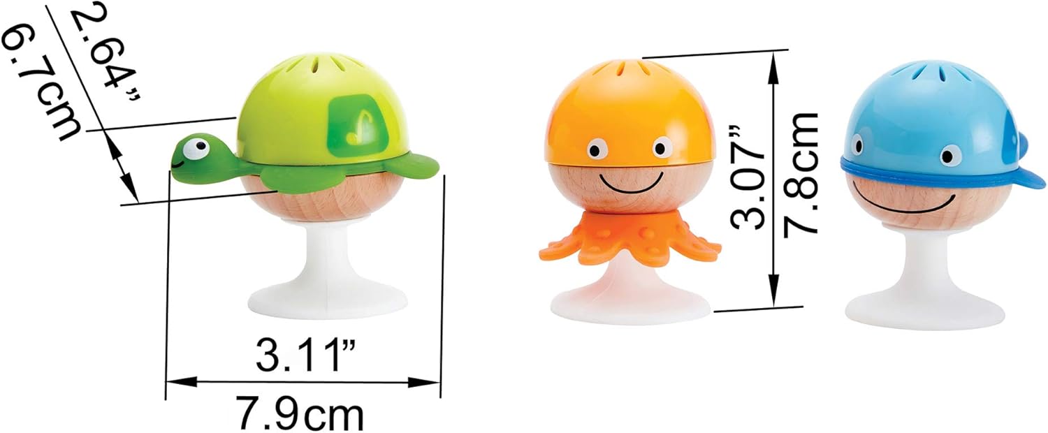 Hape Put-Stay Rattle Set | Three Sea Animal Suction Rattle Toys, Baby Educational Toy Set, Multi, 5'' x 2'' (E0330): Toys & Games