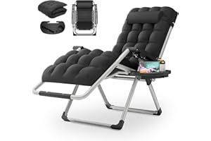 MoNiBloom Reinforced Zero Gravity Chair, Folding Pool Beach Lounger, Portable Tanning Chaise with Cushion, Headrest and Side Tray, 330lbs Capacity - Black