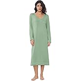 Joyaria Women Soft Long Sleeve Nightgowns Bamboo Viscose V-Neck Wicking Sleep Shirts Comfy Sleepwear S-XXL