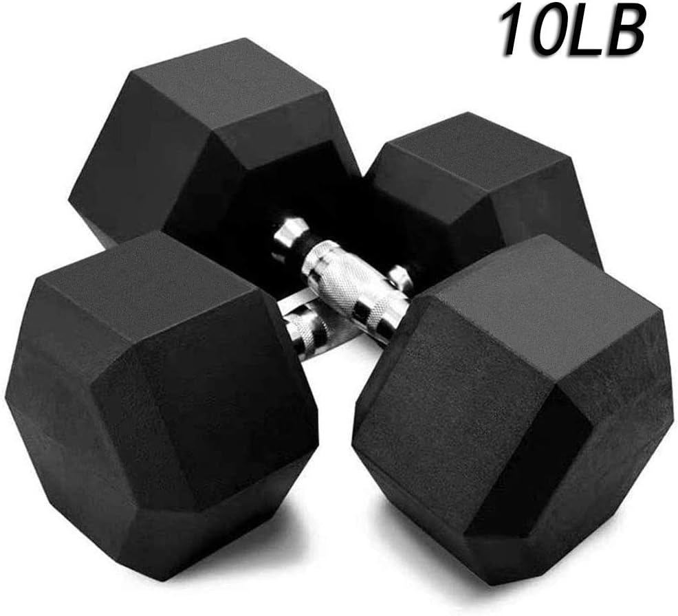 Athletic Supply Rubber Coated Solid Steel Cast-Iron Pair Dumbbells, Rubber Hex Dumbbells, Hex Weights Dumbbells for Muscle Toning, Full Body Workout, Home Gym Dumbbells, Pair,Black,10lb