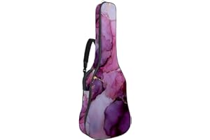 Pink and Gold Marble Abstract Art Pattern Acoustic Guitar Gig Bag, 1 cm Thick Padding Waterproof Guitar Case Backpack with Du