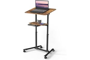 ETHU Lecterns & Podiums Mobile Laptop Desk with Adjustable Height, Tilt Angle, and Storage Tray - Rolling Stand Up Workstatio