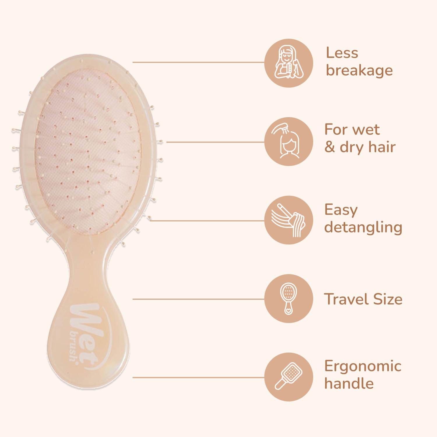 Wet Brush Mini Detangler Hair Brush, Cream (Iridescence Icon), Detangling Travel Hairbrush, Ultra-Soft IntelliFlex Bristles Glide Through Tangles with Ease, Pain-Free, All Hair Types, Limited Edition