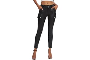 DAOAO Faux Leather Leggings Pants for Women High Waisted Stretchy Pleather Pants Back Side Pocket Work Tights