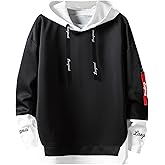 Covisoty Hoodies for Men Contrast Color Pullover Hoodie Casual Colorblock Long Sleeve Sweatshirt