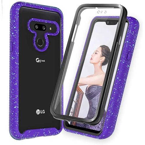 Zectoo Case Compatible with LG G8 ThinQ / 2019 LG G8, with Screen Protector, Heavy Duty Transparent Full-Body Dual Layer Shockproof Anti-Slip Design Bumper Protective Cover - Purple
