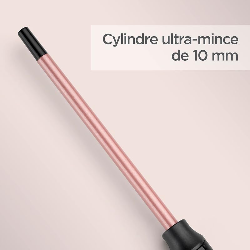 Boucleur 10 mm Curling Iron - Revêtement en Quartz-Céramique, 10 réglages de température, Design Compact , Rose & Noir, C449E