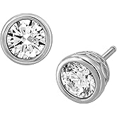 Amazon Essentials Platinum or Gold Plated Sterling Silver Bezel Set Stud Earrings made with Infinite Elements Zirconia (previously Amazon Collection)
