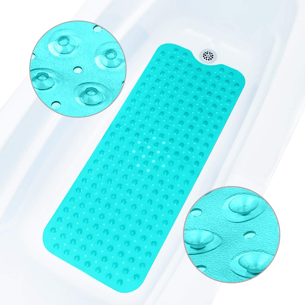 ADOV Bath Mat Non Slip, 100 x 40 cm Extra Long Shower Mat Anti Mould, Bathroom Bathtub Mats for Tub, 200 Strong Suction Cups and Drain Holes, Mildew Resistant Machine Washable Bathroom Kids Mat