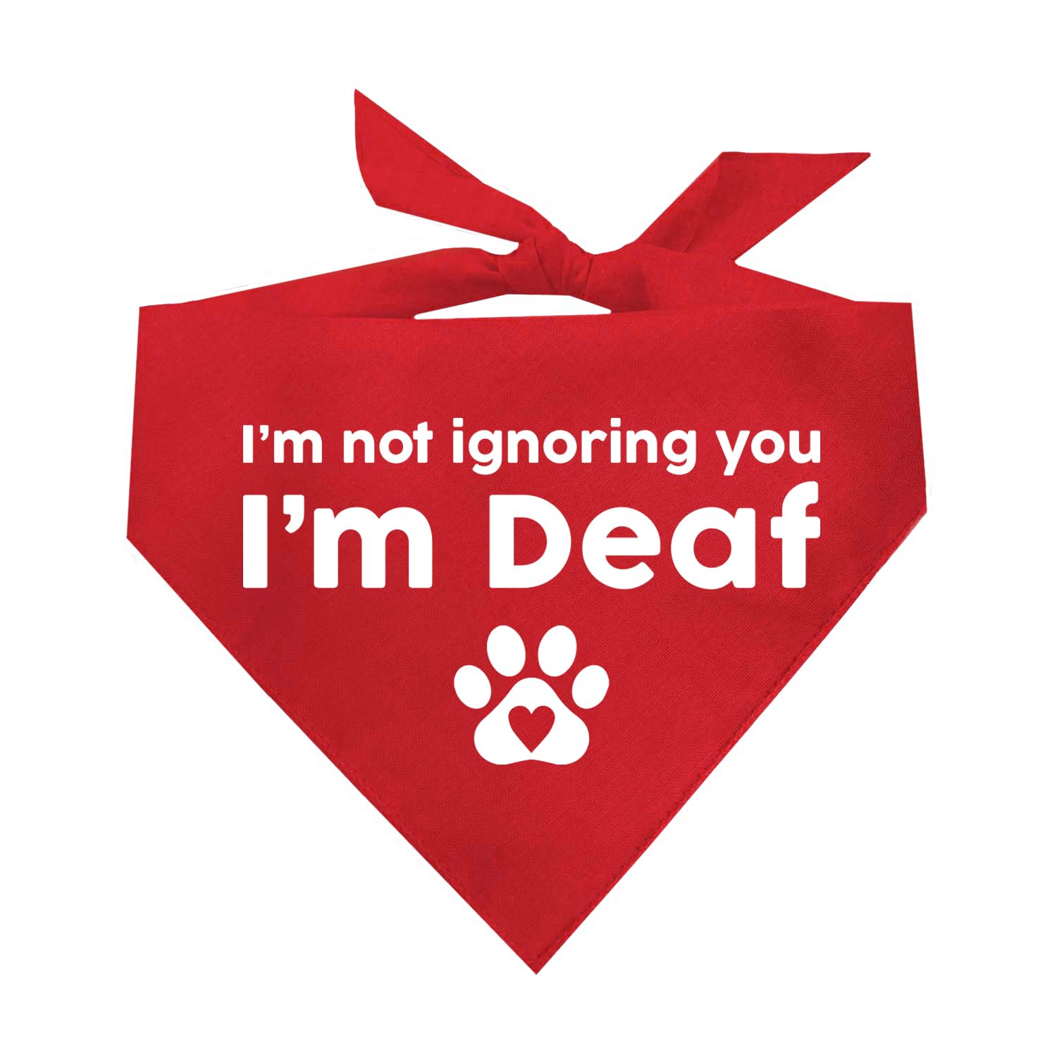 I'm Not Ignoring You I'm Deaf Dog Bandana | 100% Adjustable Cotton Triangle | Made in USA | Deaf | Impaired | Hearing Loss Accessory | Warning (Red, OS 351) GB