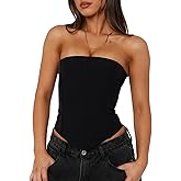 UNCOOYEE Women's Sexy Corset Tube Top Summer Lace-Up Backless Y2K Going Out Double Lined Cropped Tank Tops