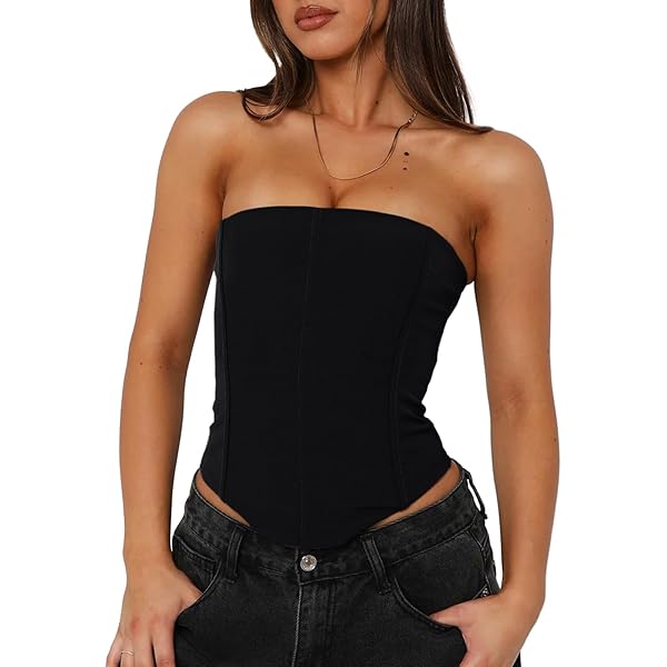 Womens Strapless Tube Tops Summer Asymmetrical Long Ruched Mesh