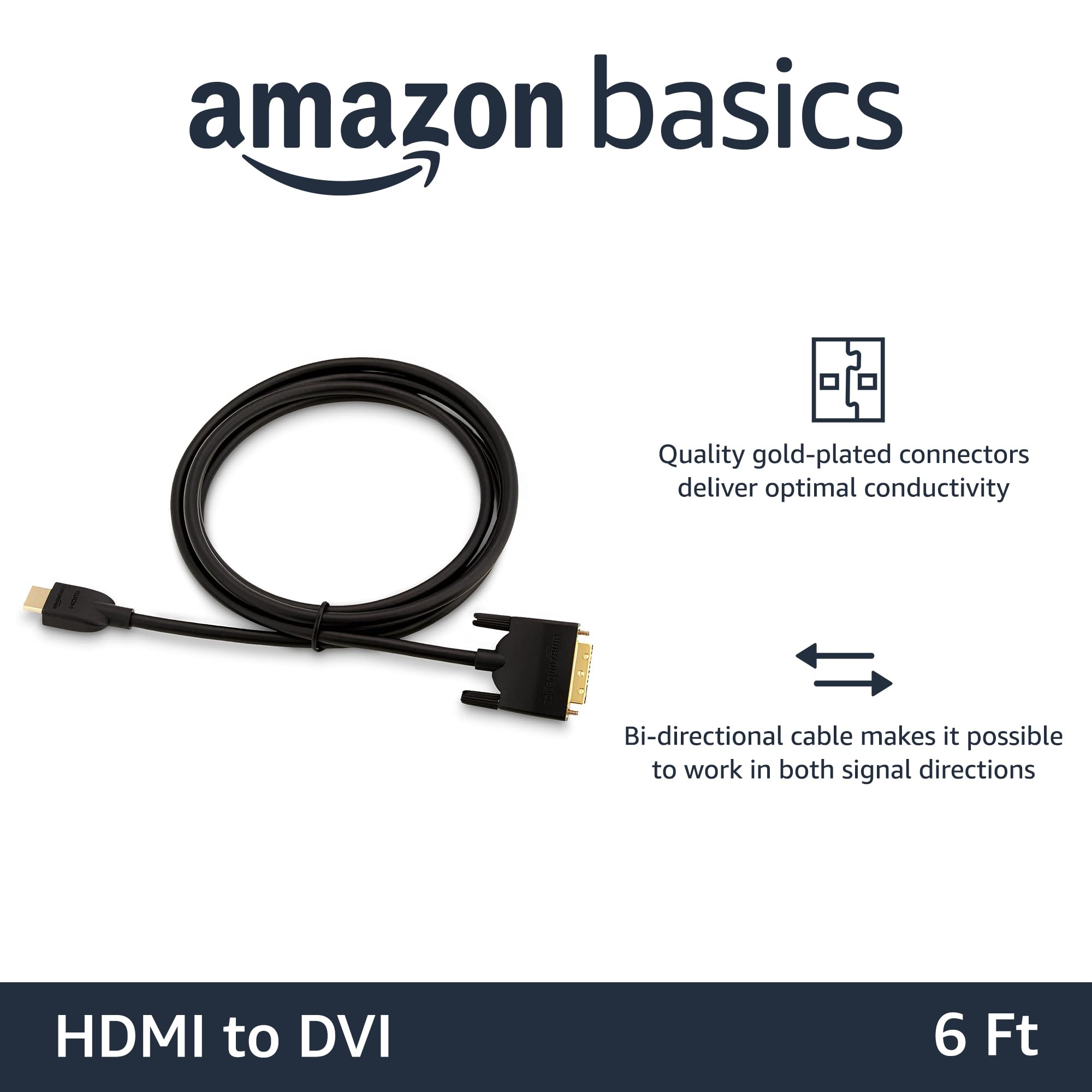 Amazon Basics HDMI To DVI Adapter Cable, Black, 6 Feet, 1Pack on