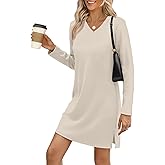 Sampeel Dresses for Women 2025 Casual Long Sleeve V Neck Tshirt Dress Side Split Fashion Fall Outfits