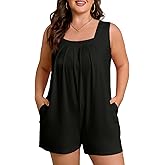 Eytino Women's Plus Size Jumpsuits Casual Sleeveless Short Overalls Pleated Front Rompers Summer Outfits(1X-5X)