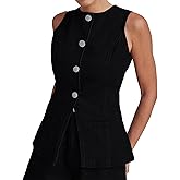Kedera Women's Button Down Denim Vest Sleeveless Tank Tops Crew Neck Slim Fit Jean Jacket Waistcoat with Pockets