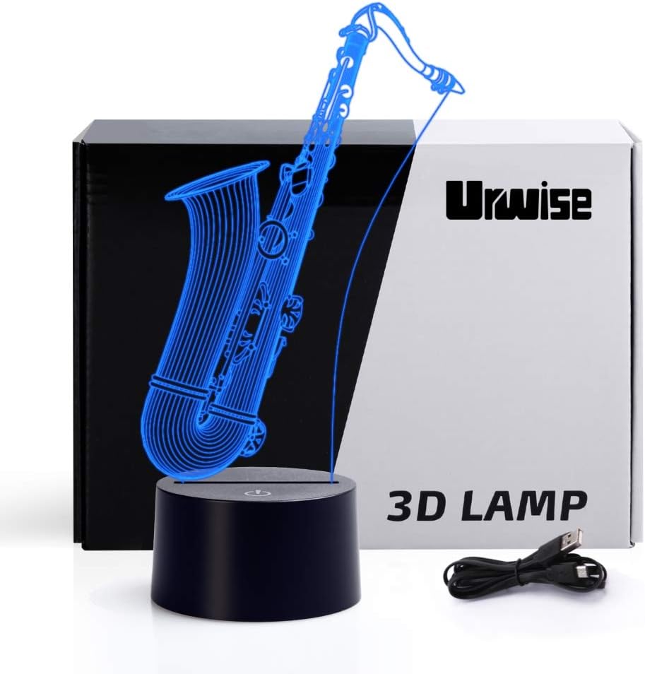 Saxophone 3D optical illusion night lights, seven color variations, smart touch button USB and battery power, amazing creative art design for children's Christmas gifts