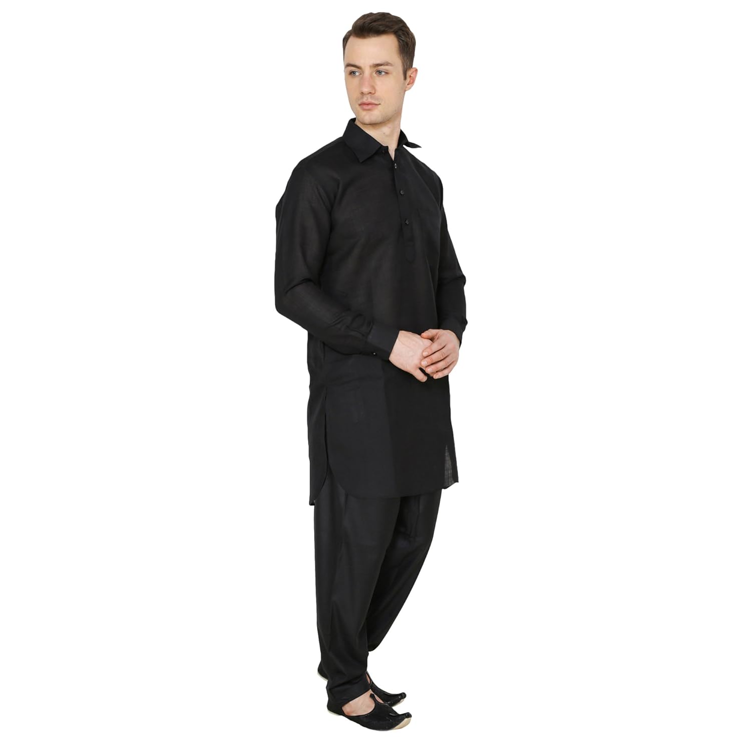 royal men's cotton linen classis collar pathani suit set