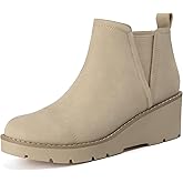 Athlefit Women's Wedge Chelsea Boots Platform Lug Sole Elastic Short Ankle Booties with Side Zipper