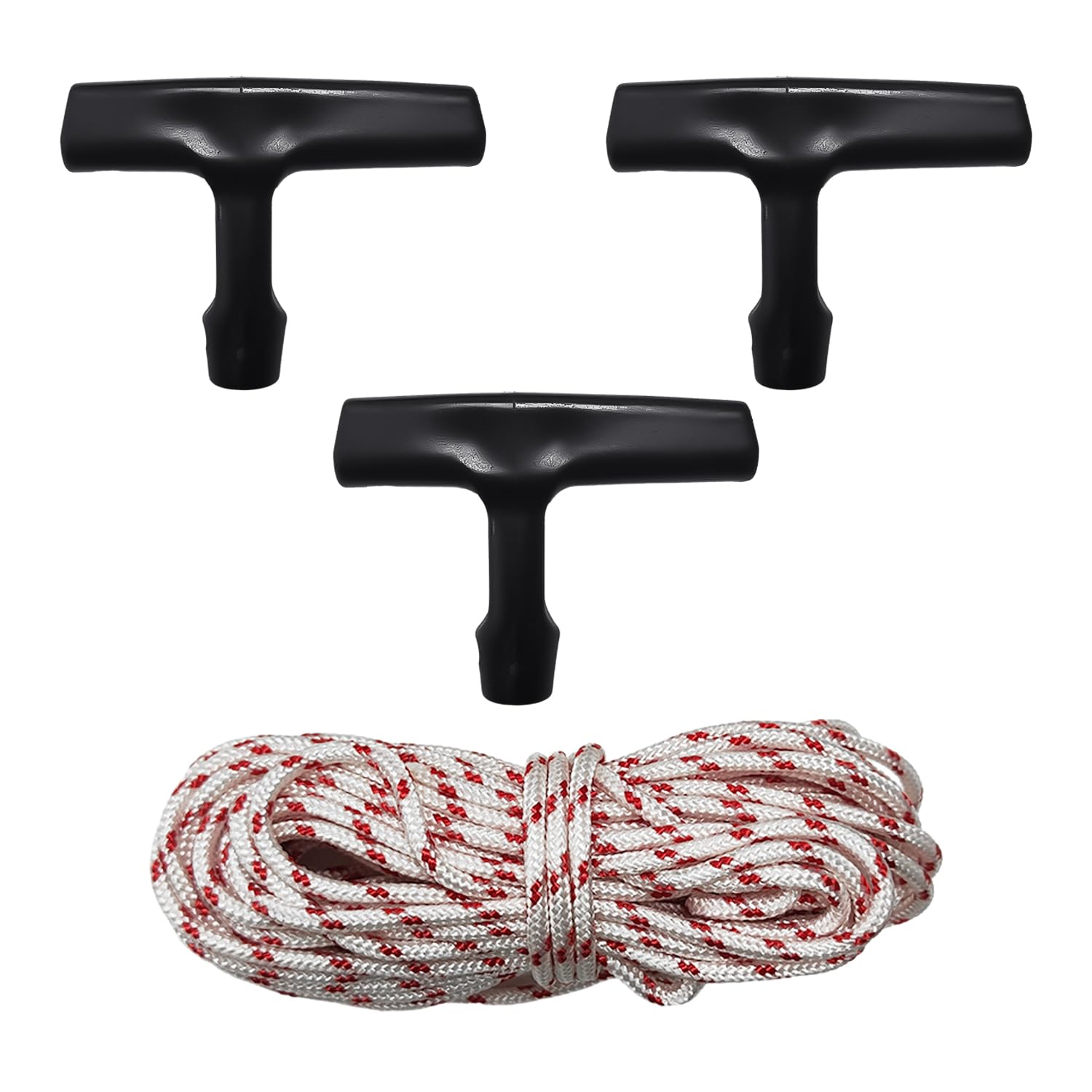 JTMKYO 1 Set of 10m Recoil Starting Rope, 3 Black Starting Handles, 3mm Replacement Rope, Lawn Mower Cord, Cable Accessories, Suitable for Weeding, Chain Saws