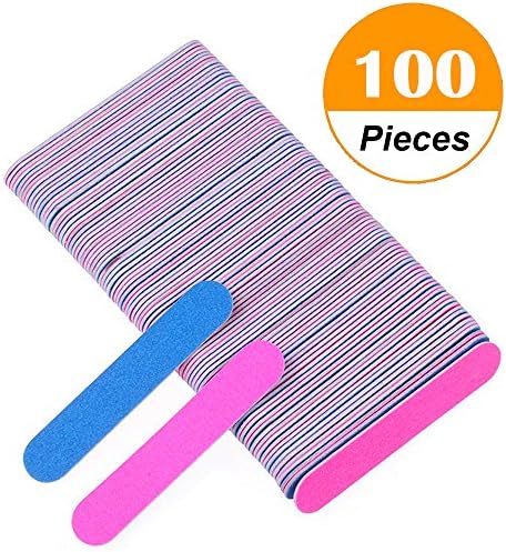 Zehhe 100 PCS Disposable Professional Beauty Care Nail Files Double Sided (Blue and Pink) Emery Boards 100/180 Grit Manicure Tools - Also for Toddler Baby Nail File