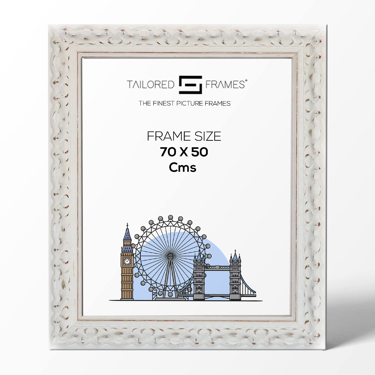 Tailored Frames Vienna White 70 x 50 cm | Rustic Style Vintage Single Picture Frame | Wall Hanging Type | Photo Frame Without Mount