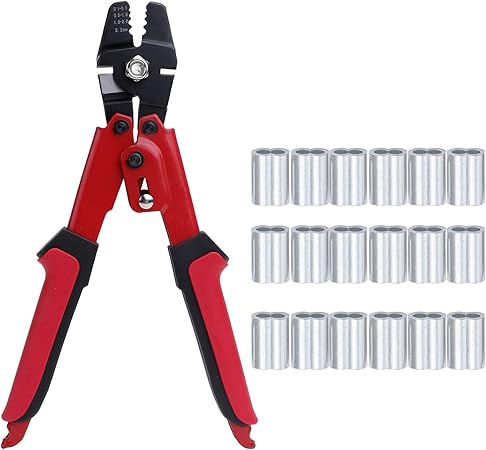 Hseamall Pince A Sertir Pour Cable Metallique 1 40 6 Cm Avec 100 Manchons A Sertir En Aluminium A Double Barillet Amazon Fr Bricolage