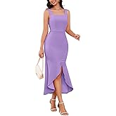 Dressystar 2026 Women’s Square Neck Midi Bodycon Cocktail Dress Sleeveless Sexy Slit Ruffle Formal Wedding Guest Dresses