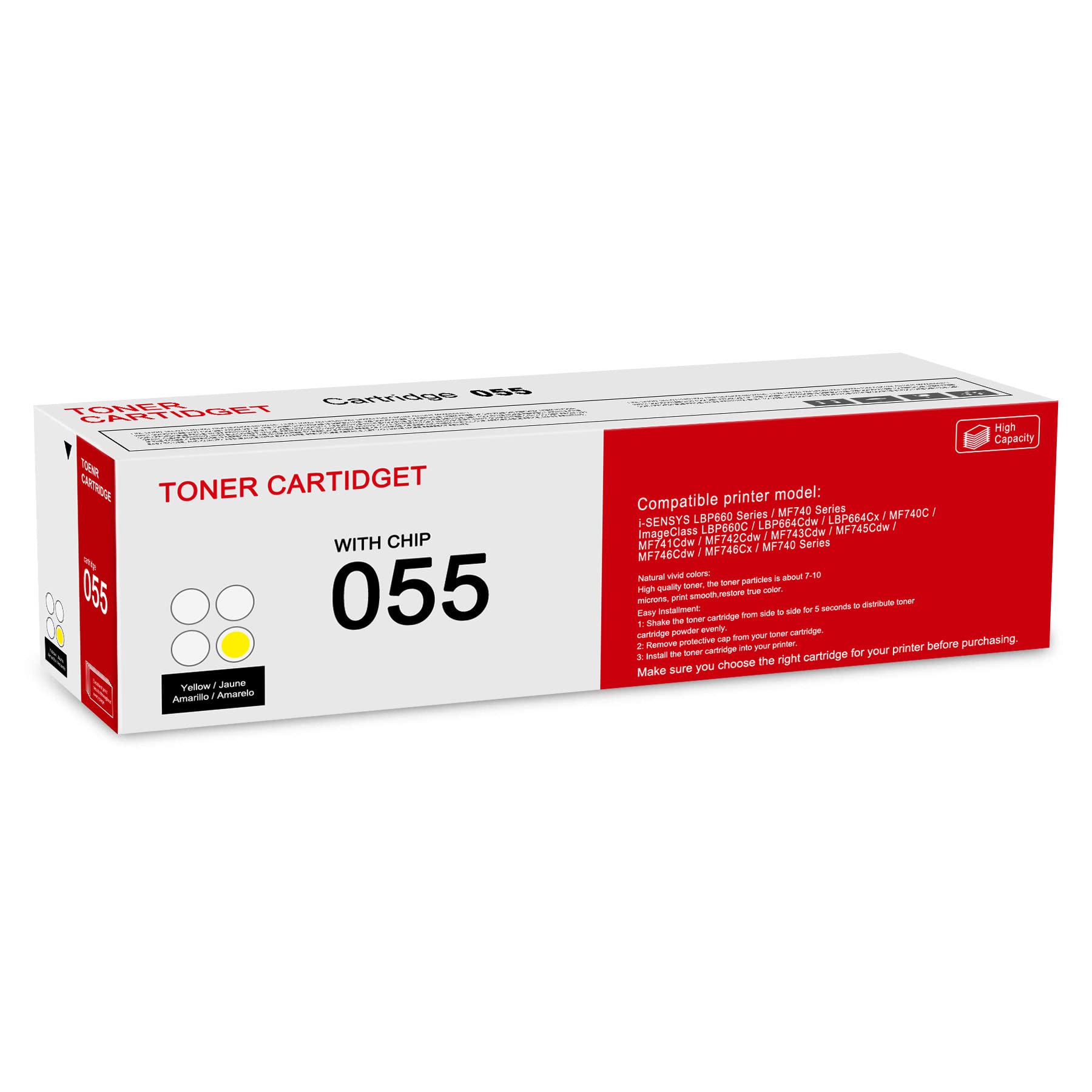 Photo 1 of 1 Pack 055 3013C001 Yellow Toner Cartridge: Compatible CRG-055 Replacement for Canon i-SENSYS LBP660 MF740 Series ImageClass LBP664Cdw LBP664Cx MF740C MF741Cdw MF743Cdw MF746Cdw MF740 Series Printer