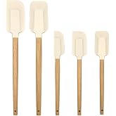 Ptanexx 5-Pcs Wooden Handle Silicone Spatula Set - Heat Resistant up to 428&deg;F.Baking Spatulas for Batter Mixing, Cooking, Jar Scraping, Frosting &amp; More | BPA FREE Gadgets for Non-Stick Cookware