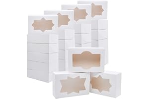 JOYIN 24 PCS Christmas Cookie Boxes for Gift Giving, 8.75’’ x 5.75’’ x 2.75’’ Xmas Holiday White Bakery Treat Boxes Containers with Window for Pastries, Cupcakes, Chocolate, Candy, Brownies, Donuts